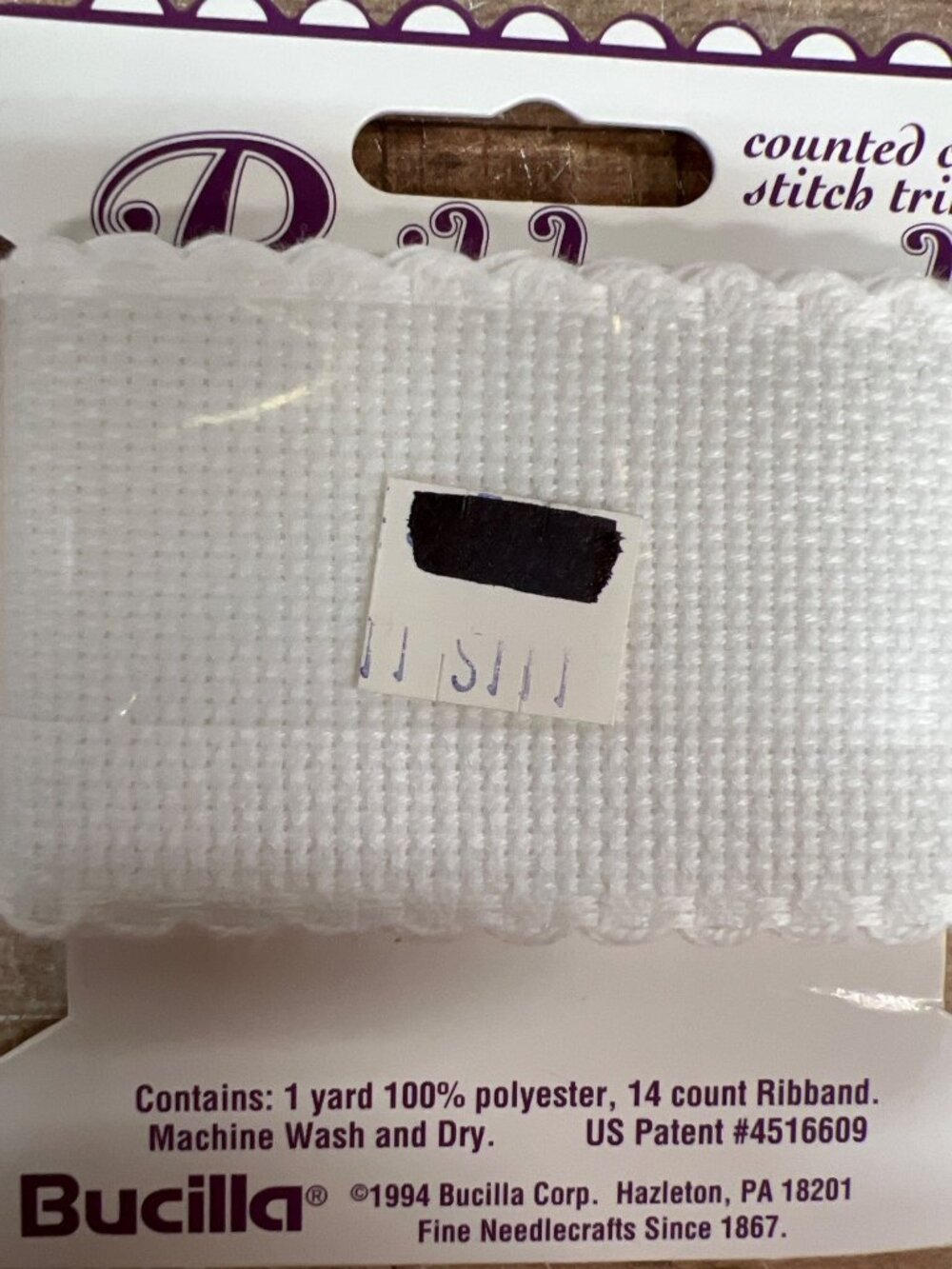 Bucilla 1 Yard 14 Count White-On-White Ribband 1 7/8" Wide 100% Polyester